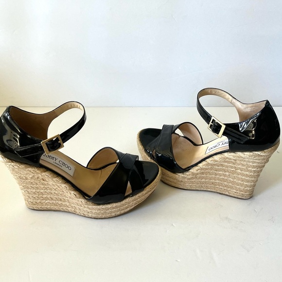 Jimmy Choo Pallis Wedge Sandals patent black EU 39.5 - Picture 5 of 8